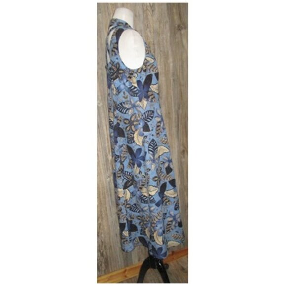 Coldwater Creek Blue Floral Button Up Cross Back Maxi Dress Size 12 Linen Rayon - Picture 5 of 12